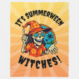 Cobertor De Velo Summerween Witch Skeleton in Tropical Witch Hat