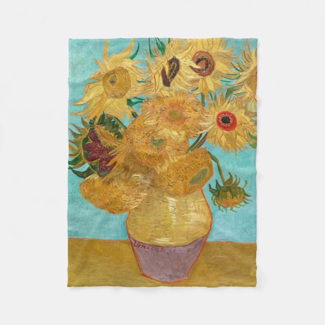 Cobertor De Velo Sunflowers, Post Impressionist Still Life Painting (Frente)