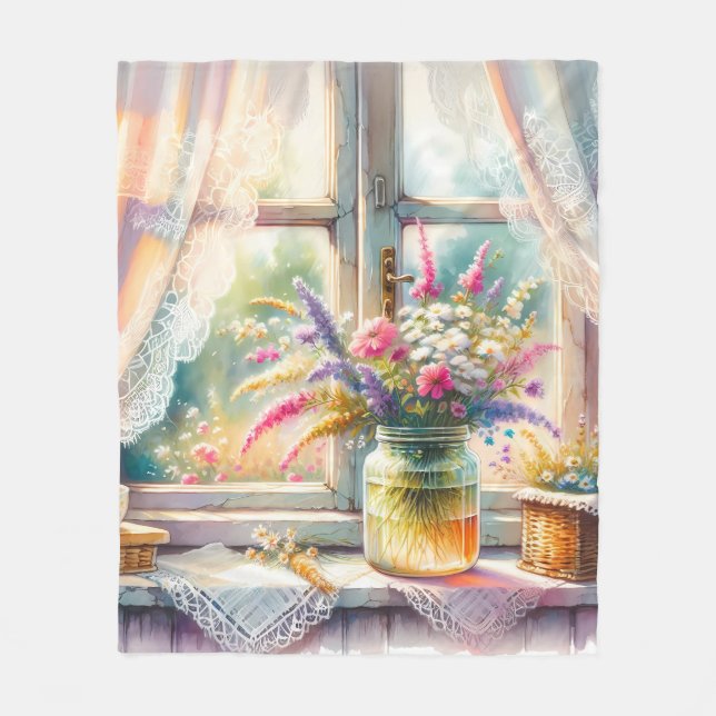 Cobertor De Velo Sunlit Cottage Window Wildflowers (Frente)