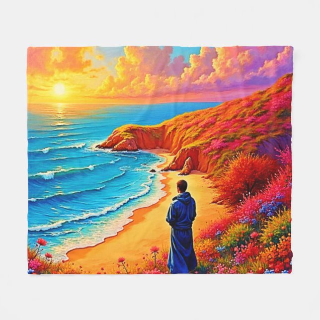 Cobertor De Velo Sunset Beach Solitude Serenity Design (Frente (Horizontal))