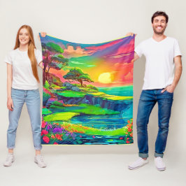 Cobertor De Velo Sunset Cliff Paradise Art