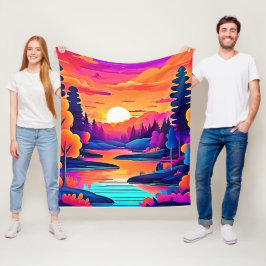 Cobertor De Velo Sunset Lake Fantasy Art