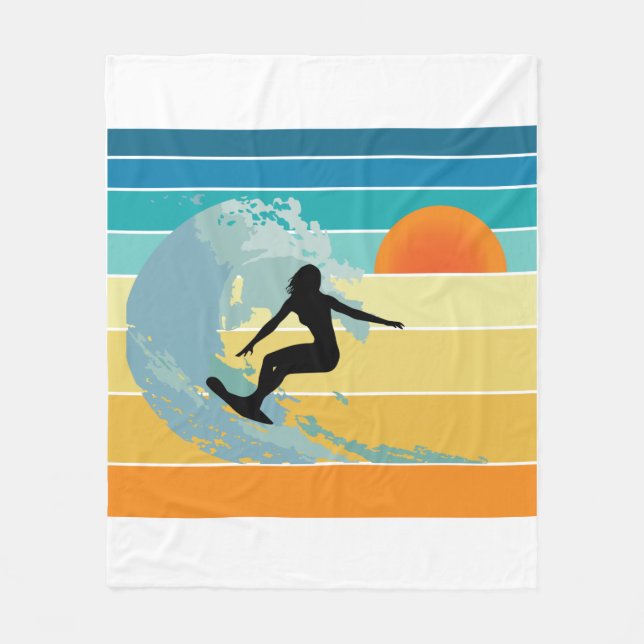 Cobertor De Velo Surfer Girl Vintage Sunset (Frente)