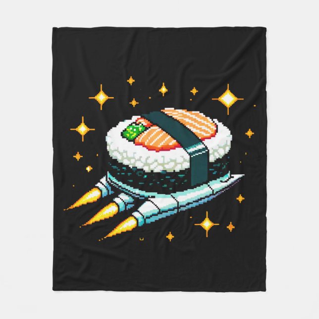 Cobertor De Velo Sushi Spaceship Pixel Art Voando Sushi Roll Design (Frente)