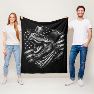 Cobertor De Velo T-Rex Cowboy Patriótico Bandeira Americana Dinossa