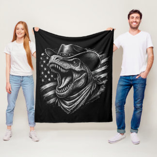 Cobertor De Velo T-Rex Cowboy Patriótico Bandeira Americana Dinossa