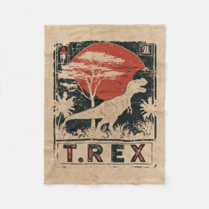 Cobertor De Velo T-Rex Dinossaur Vintage Art   Wabi Sabi Red Sun