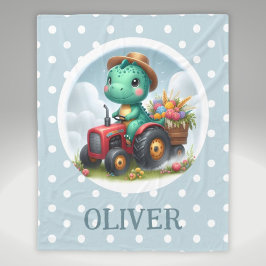 Cobertor De Velo T-Rex Dinossauro Fofo Dirigindo um Trator Vermelho