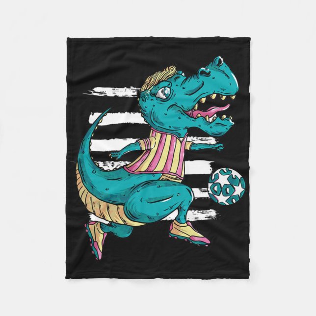 Cobertor De Velo T-rex Dinossauro Jogando Futebol - Design Trex  (Frente)