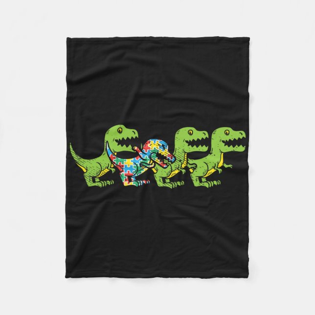 Cobertor De Velo T-rex Dinossauros Puzzle Dino Autismo Conscientiza (Frente)