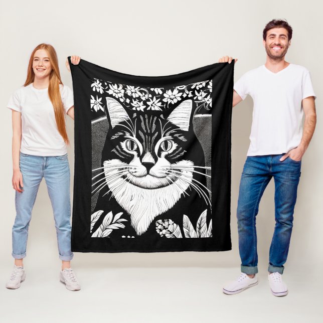 Cobertor De Velo Tabby Cat Surarcado com Flores (In Situ)