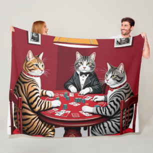 Cobertor De Velo Tabby Cats Reproduzindo Poker