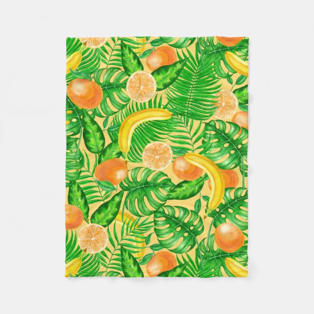Cobertor De Velo Tangerinas, bananas e folhas tropicais (Frente)