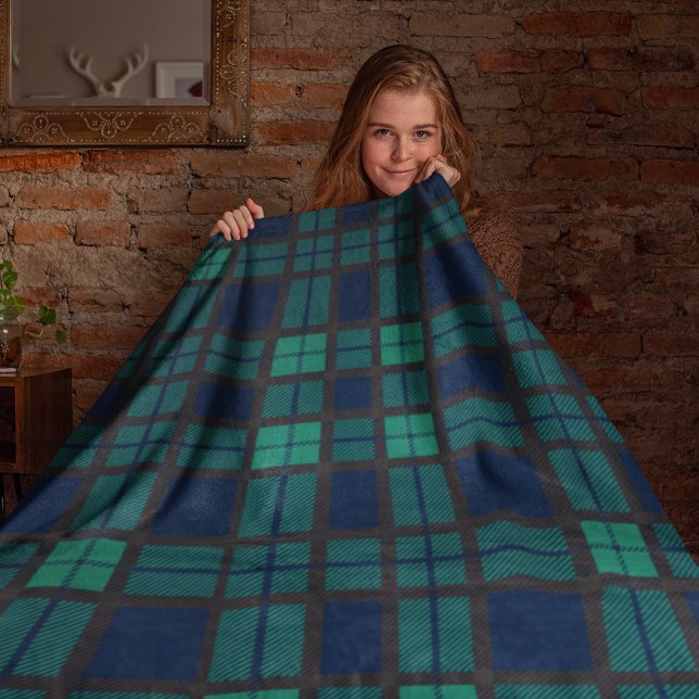 Cobertor De Velo Tartan Clan Black Watch Xadrez Blue Green Check (Rustic Plaid Blackwatch Tartan Fleece Blanket)