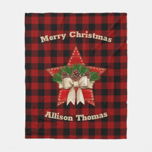 Cobertor De Velo Tartan Vermelho-vintage - Estrela de Natal vermelh