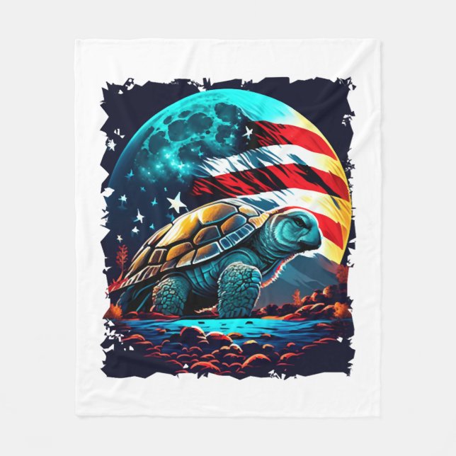 Cobertor De Velo Tartaruga americana sob a Lua com bandeira america (Frente)