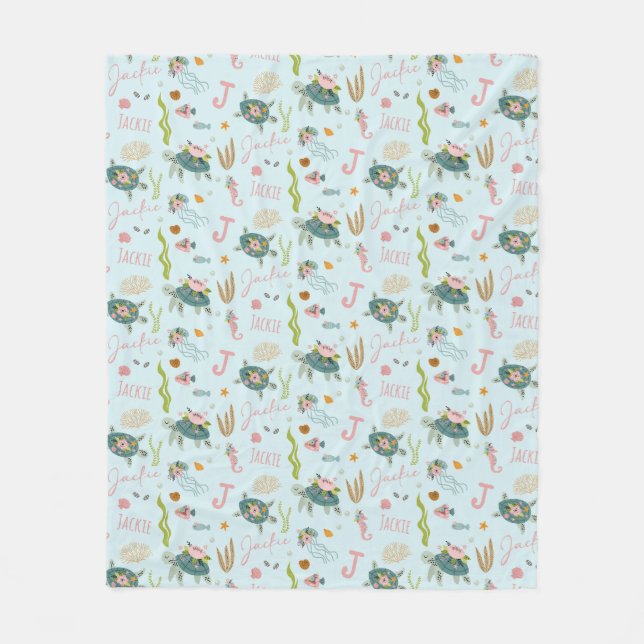 Cobertor De Velo Tartaruga de Menina Personalizada | 50x60 Frota (Frente)