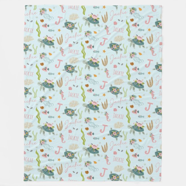 Cobertor De Velo Tartaruga de Menina Personalizada | 60x80 Frota (Frente)
