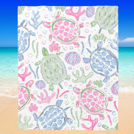 Cobertor De Velo Tartarugas Marinhas em Aquarela Oceano / Praia Cos