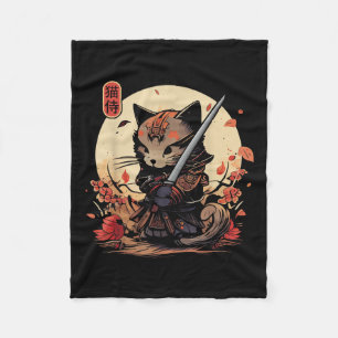 Cobertor De Velo Tatuagem de Gato Samurai Japonês, Kawaii Ninja Cat