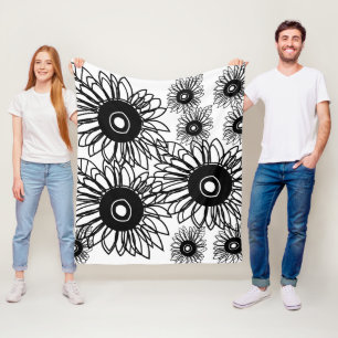 Cobertor De Velo Tatuagem Girassol Floral Preto Branco Tatuagem Flo