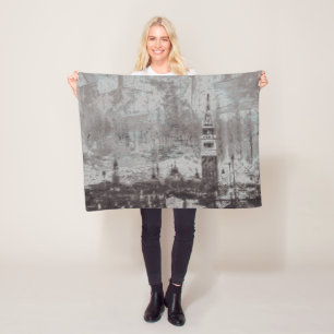 Cobertor De Velo Taupe e Cyan Distress Skyline Veneice Itália