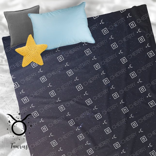 Cobertor De Velo Taurus Zodiac - Sinal de Nome Constelação Astrolog (Taurus Zodiac Sign Symbol Personalized Repeating Name Seamless Pattern Stars Night Sky Moon   
)