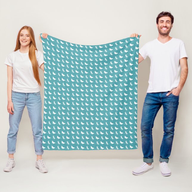Cobertor De Velo Teal and White Butterfly and Dragonfly Pattern (In Situ)