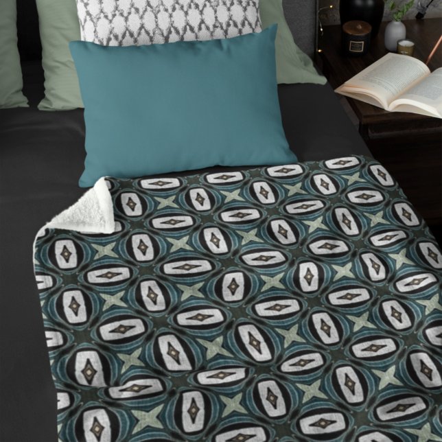 Cobertor De Velo Teal Blue Taupe Brown Bohemian Tribe Art (Criador carregado)