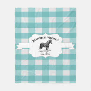 Cobertor De Velo Teal Buffalo Xadrez Fazenda Cavalo Fleece Blanket