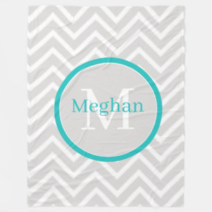 Cobertor De Velo Teal Chevron Monograma Fleece Blanket