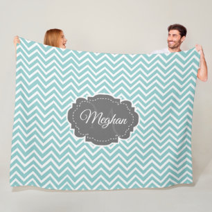 Cobertor De Velo Teal Chevron Personalizado Fleece Blanket