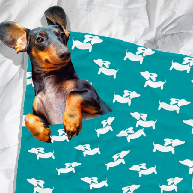 Cobertor De Velo Teal Dachshund Design Fleece Blanket (Dachshund snuggle blanket - teal)