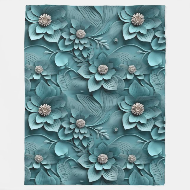 Cobertor De Velo Teal de Alivio Floral 3D Emboscada (Frente)