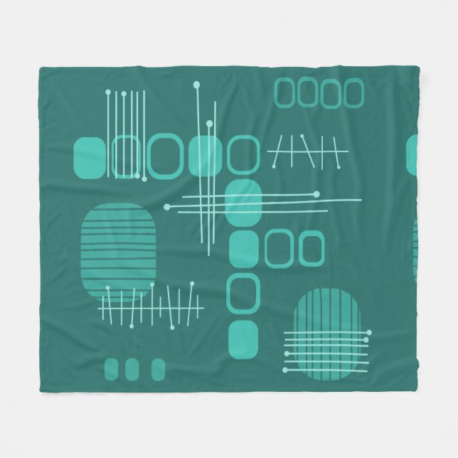 Cobertor De Velo Teal de Barkcloth, Abstrato Atômica (Frente (Horizontal))