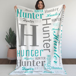 Cobertor De Velo Teal e Cinza e Monograma Cloud Art