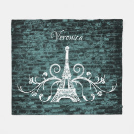 Cobertor De Velo Teal Eiffel Tower Grunge Fleece Blanket