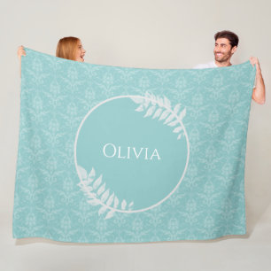 Cobertor De Velo Teal Elegant Damask Personalizado Fleece Blanket