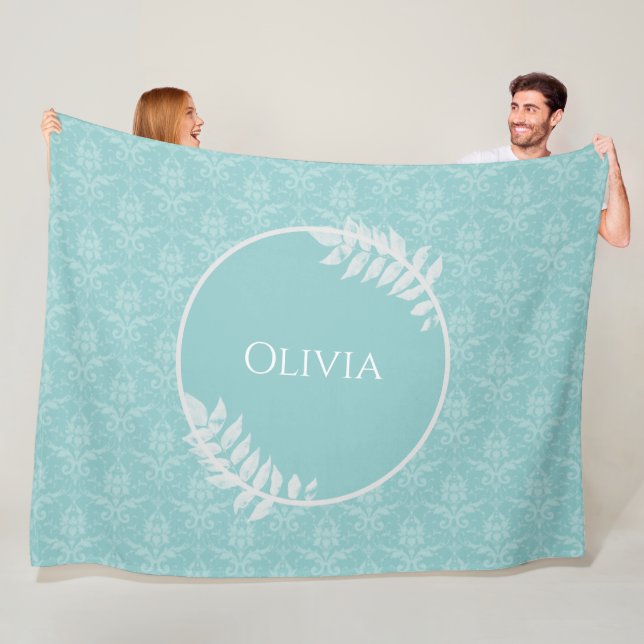 Cobertor De Velo Teal Elegant Damask Personalizado Fleece Blanket (In Situ)