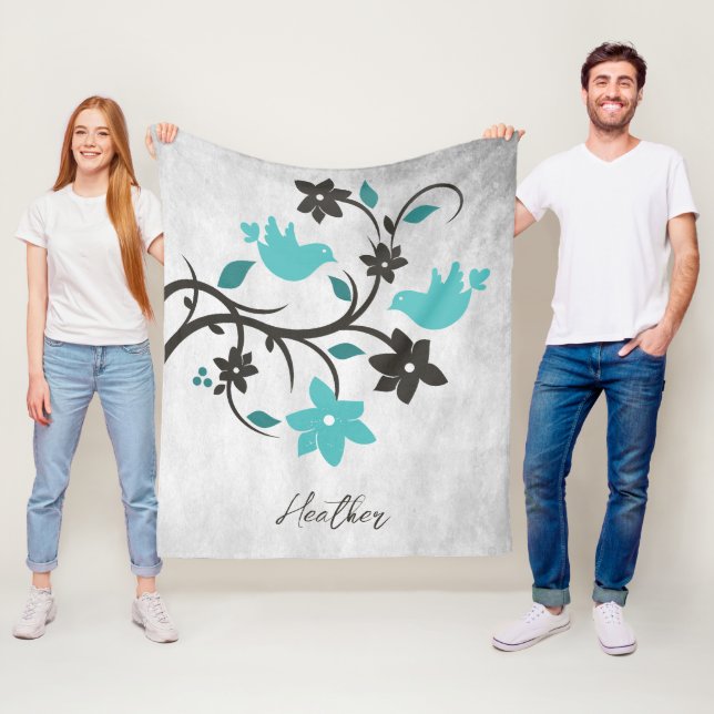 Cobertor De Velo Teal Lovebird Fleece Blanket (In Situ)