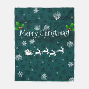 Cobertor De Velo Teal Papais noeis Sleigh e Reindeer Fleece Blanket