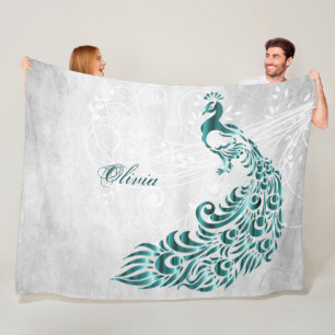 Cobertor De Velo Teal Peacock Personalizado Fleece Blanket