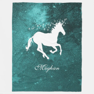 Cobertor De Velo Teal Unicorn Personalizado Fleece Blanket