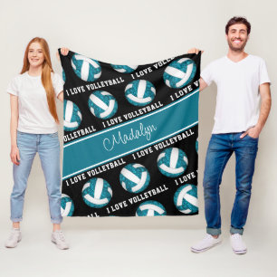Cobertor De Velo Teal White eu adoro vôlei de vôlei personalizada