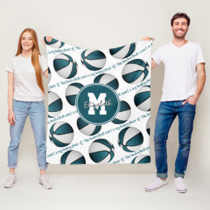 Cobertor De Velo Teal White O campo de basquete é meu lugar feliz