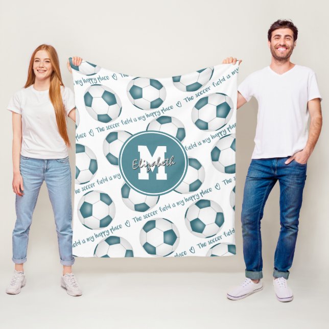 Cobertor De Velo Teal White O campo de futebol é meu lugar feliz (In Situ)