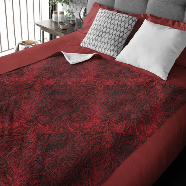 Cobertor De Velo Tecido de Flor Vermelho Decorrido Pequeno (Red Decorative Flower Fabric Design Small Fleece Blanket)