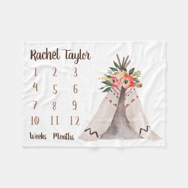 Cobertor De Velo Teepee Monthly Baby Girl Milestone Blanket (Frente (Horizontal))