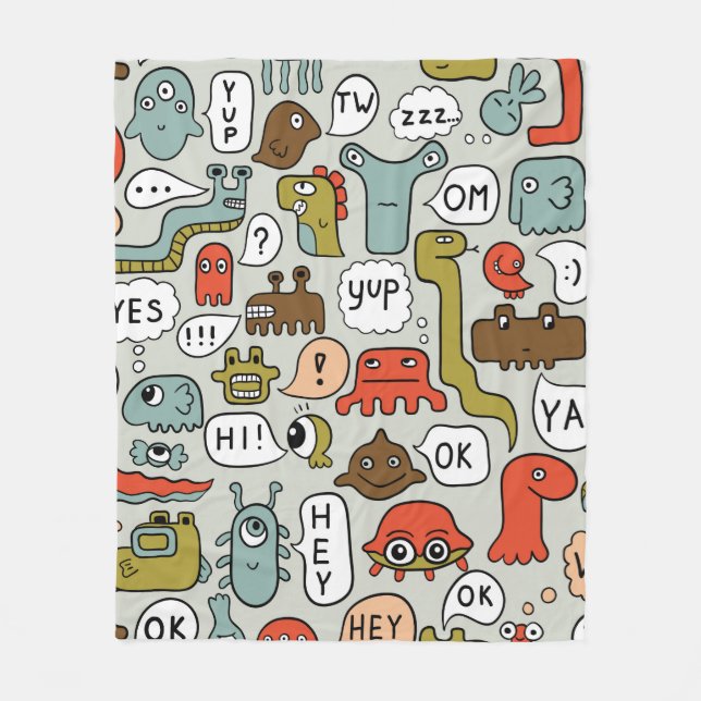 Cobertor De Velo tela de fundo contínua com monstros bonitos de des (Frente)