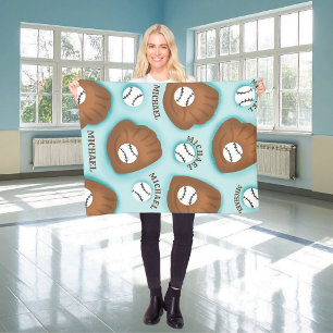 Cobertor De Velo Tema do Esporte Padrão da Bola de Beisebol e Nome